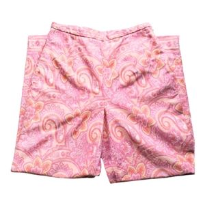 Talbots Women's Pink Paisley Print Cropped 100% Cotton Pants Size 4